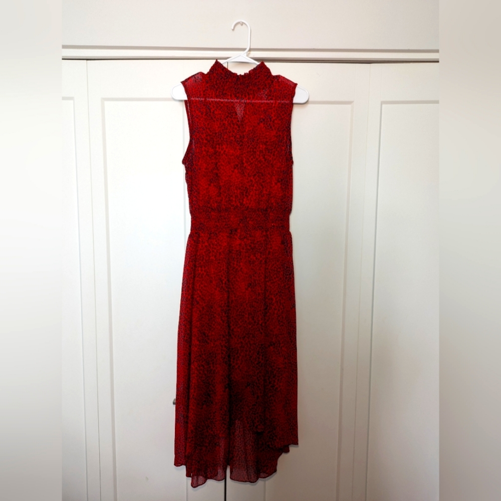 Red Cheetah Print Nanette  Leopore Chiffon Dress sz 8 snatched waist